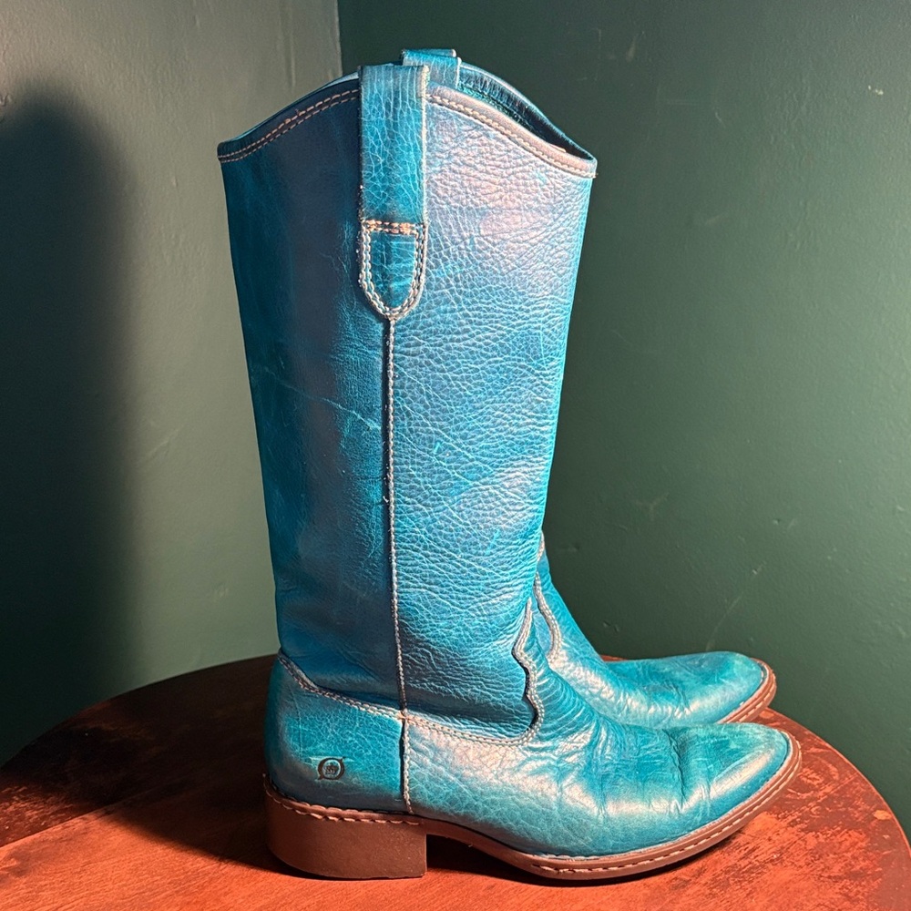 Turquoise Born Leather Western Boots, Women’s size 8